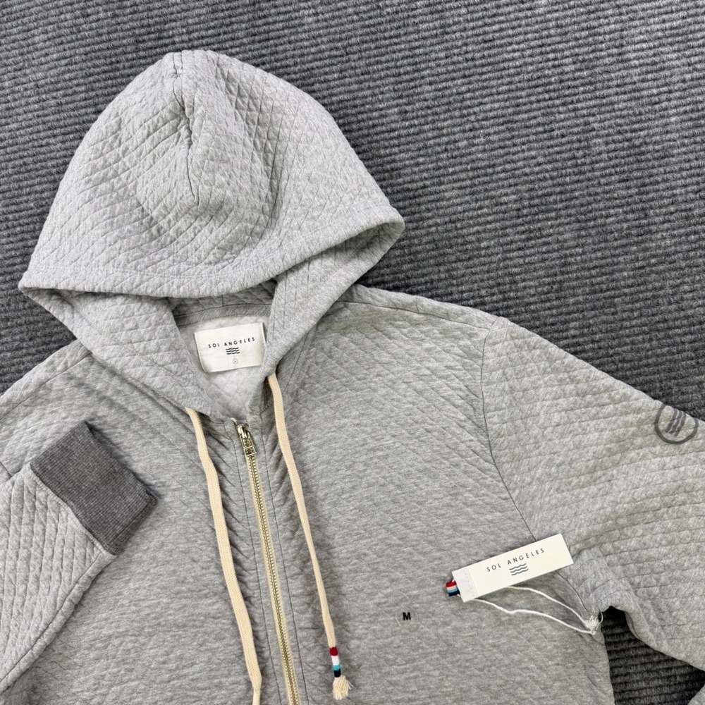 NEW Sol Angeles Quilted Full Zip Hoodie Heather Grey Men Medium USA Made Comfort